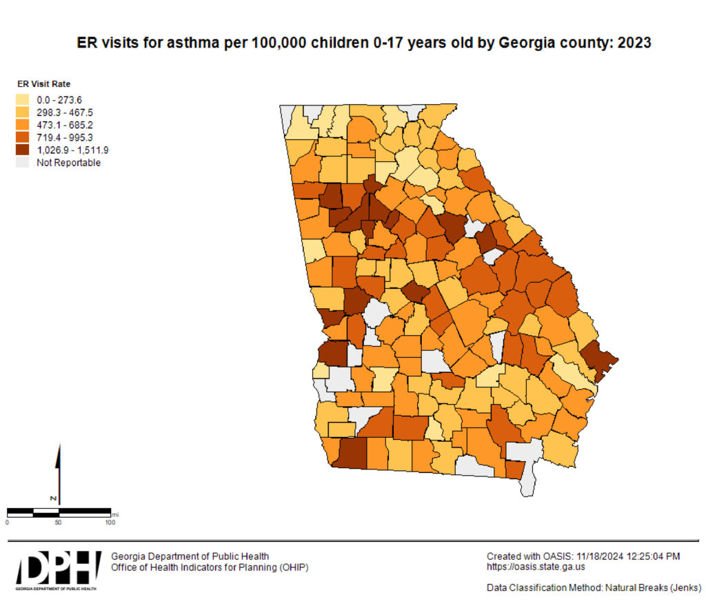 ER visits for asthma per 100K children.